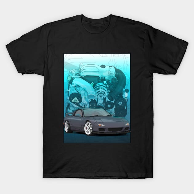 RX7 fd3s with 13b background T-Shirt by ArtyMotive